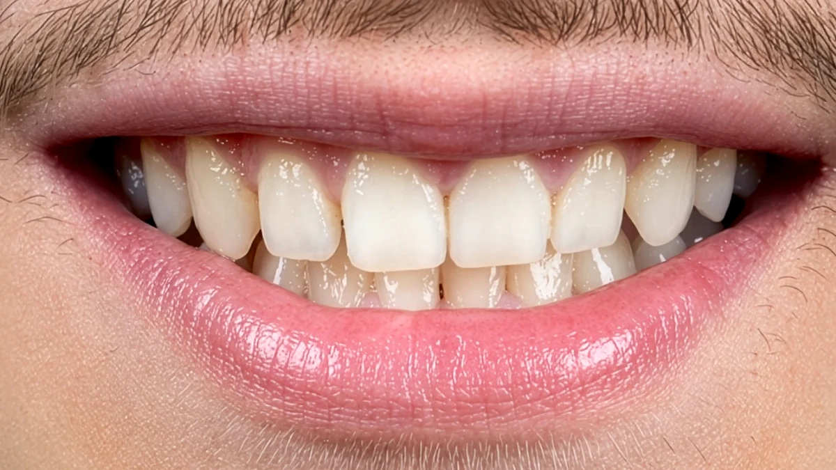 Avant 18 facettes Hollywood Smile — dents jaunes espacements