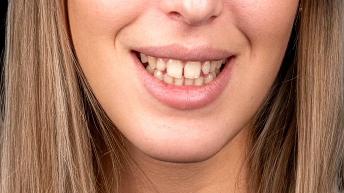 Avant facettes E-Max — dents jaunes translucides correction